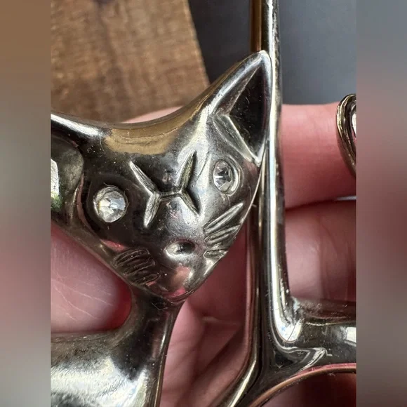 SET OF 2 Chrome Long Tailed Cat Ring Holder Mcm Vintage - Picture 13 of 14
